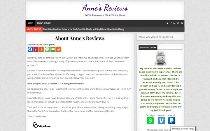 Screenshot of annesreviews.com