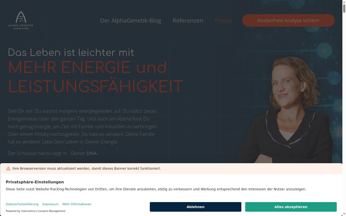 Screenshot del banner di consenso mostrato prima di qualsiasi interazione