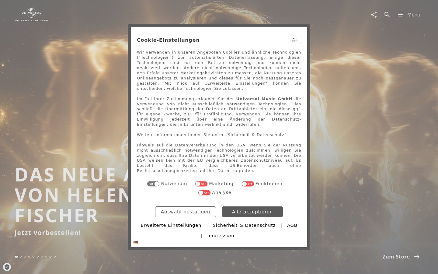 Screenshot van de toestemmingsbanner zoals getoond vóór enige interactie