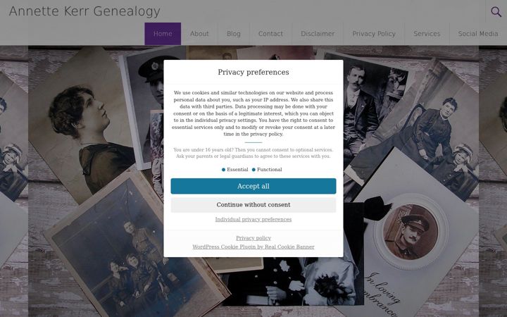 Screenshot of annettekerrgenealogy.com