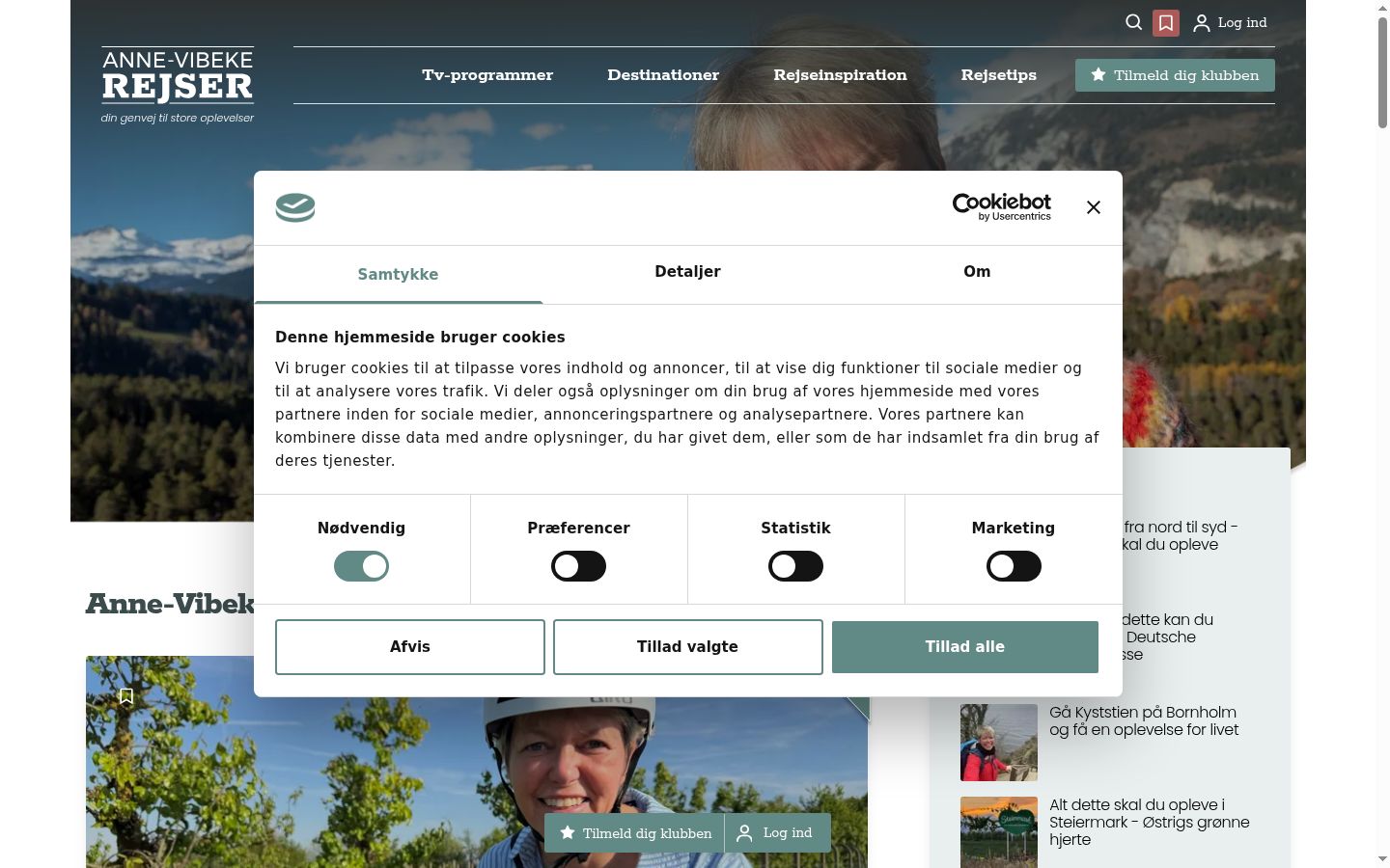 Captura de ecrã do banner de consentimento apresentado antes de qualquer interação