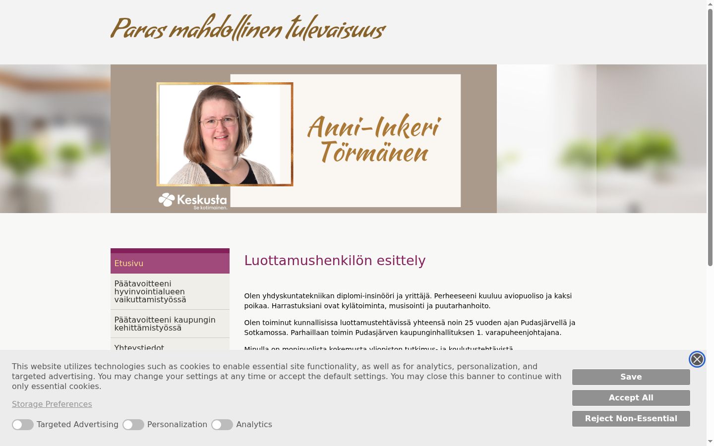Skärmbild av samtyckesbannern som visades före någon interaktion