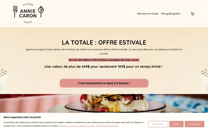 Screenshot of anniecaroncuisinesante.ca