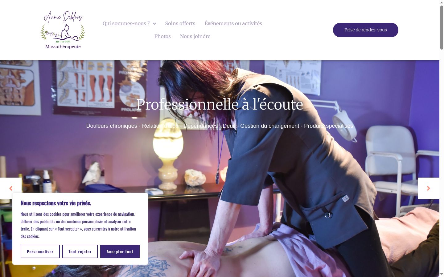 Capture d'écran de la bannière de consentement affichée avant toute interaction