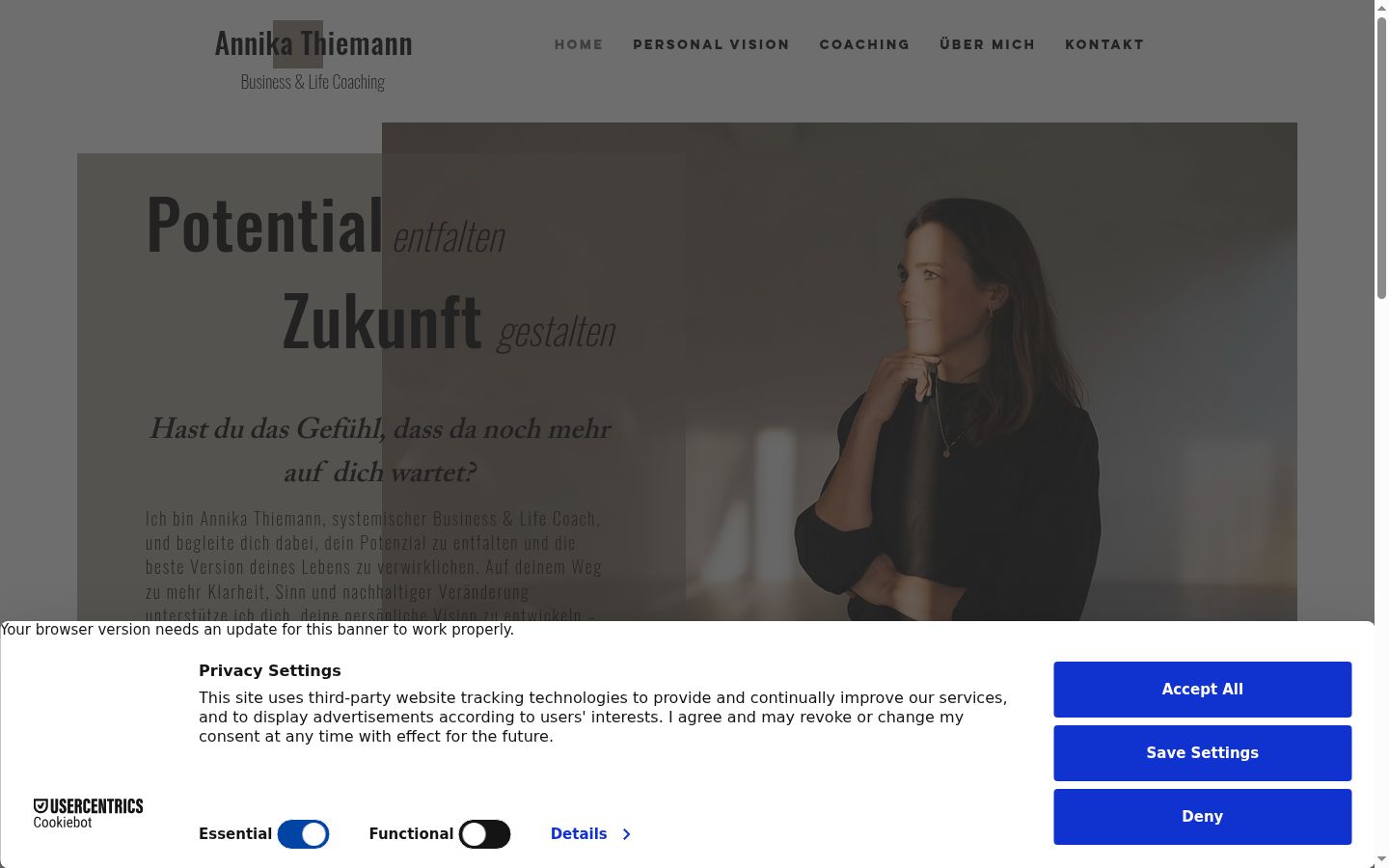 Screenshot des Einwilligungsbanners vor jeglicher Interaktion