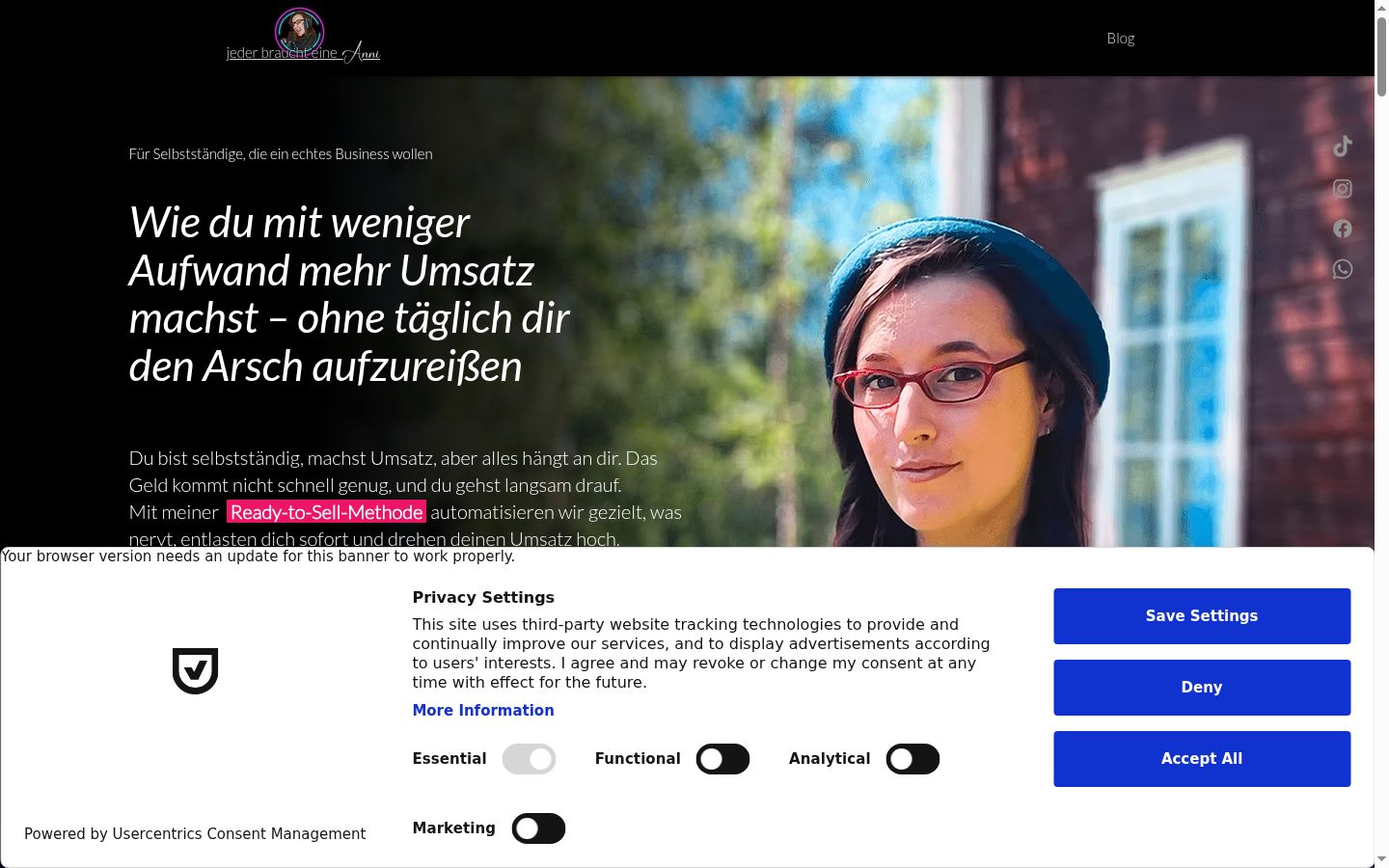 Sutikimo reklamjuostės, rodytos prieš bet kokią sąveiką, ekrano kopija