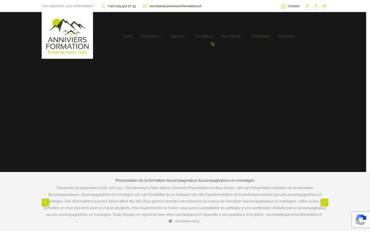 Kuvakaappaus sivustosta anniviersformation.ch
