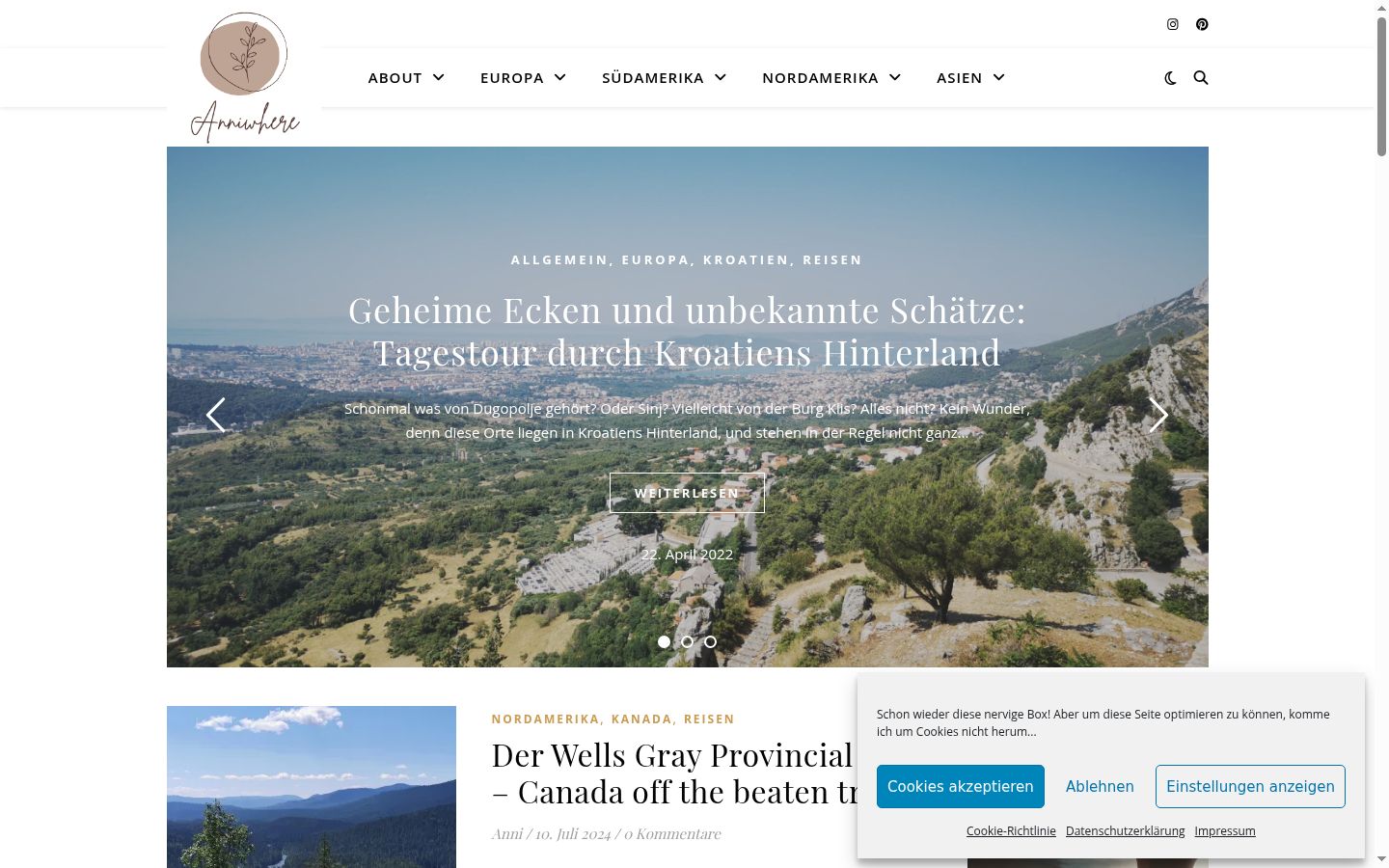 Screenshot des Einwilligungsbanners vor jeglicher Interaktion