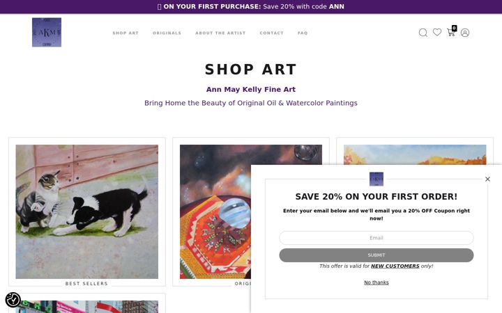 Screenshot of annmaykellyfineart.com