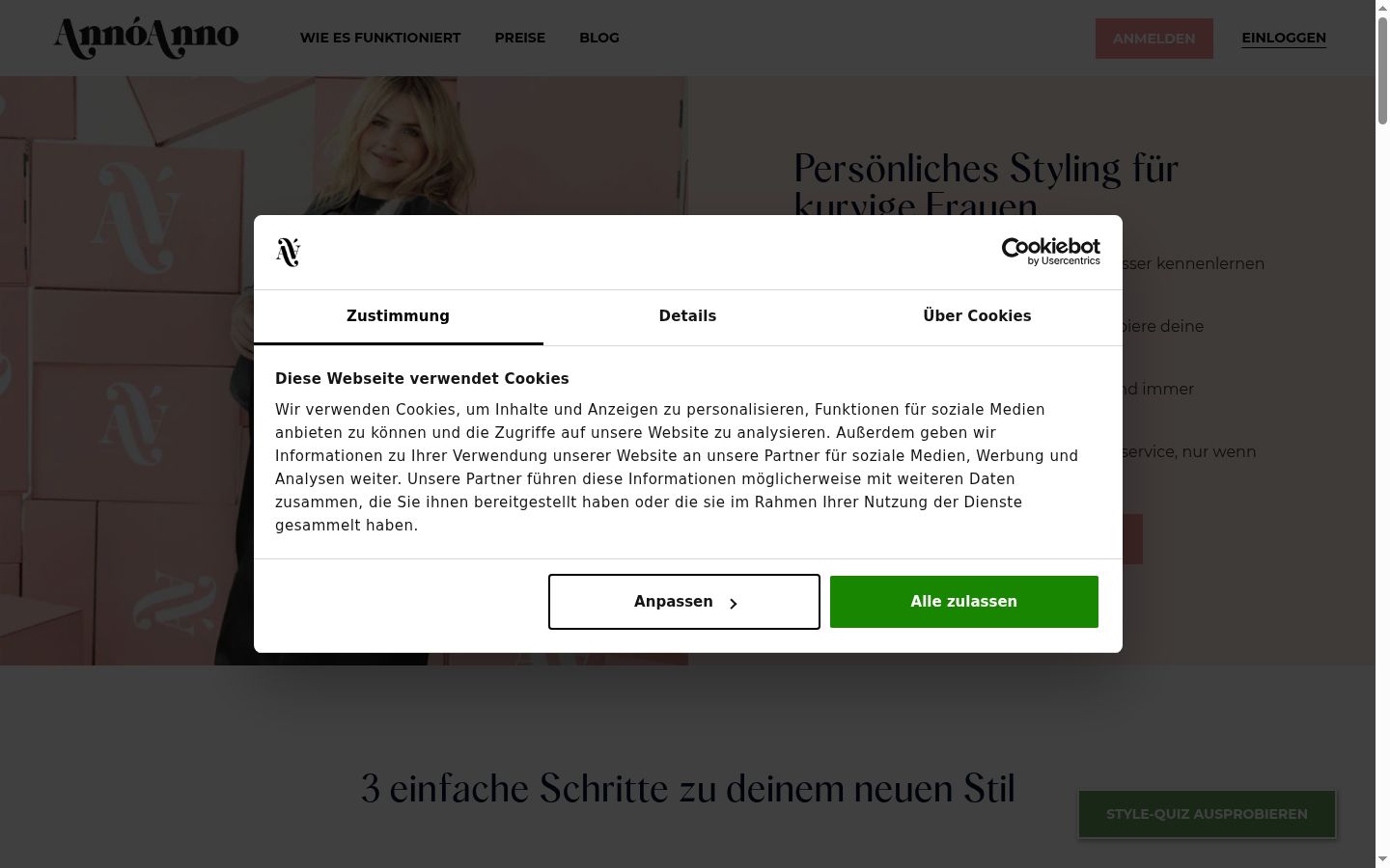 Screenshot des Einwilligungsbanners vor jeglicher Interaktion