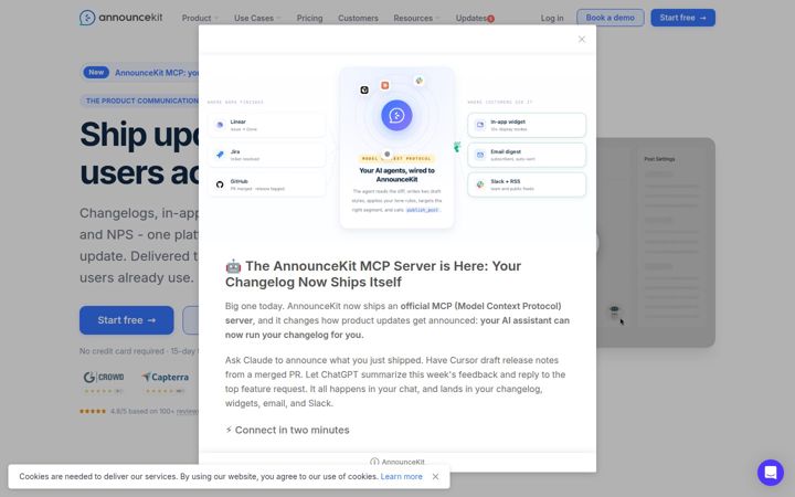 Screenshot ta' announcekit.app