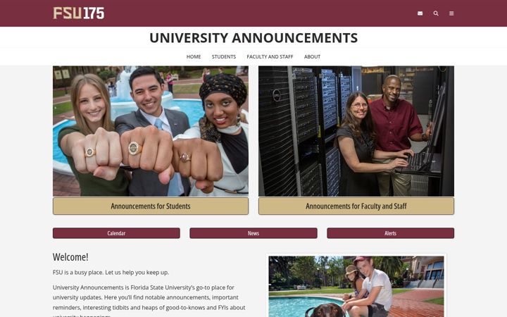 Screenshot of announcements.fsu.edu