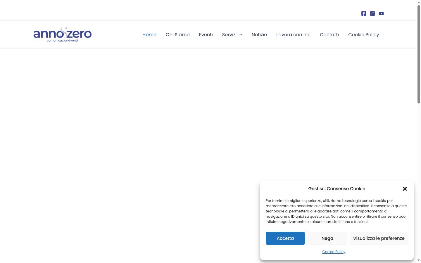 Screenshot del banner di consenso mostrato prima di qualsiasi interazione