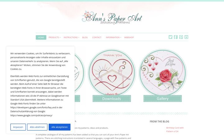 Screenshot of annspaperart.ch