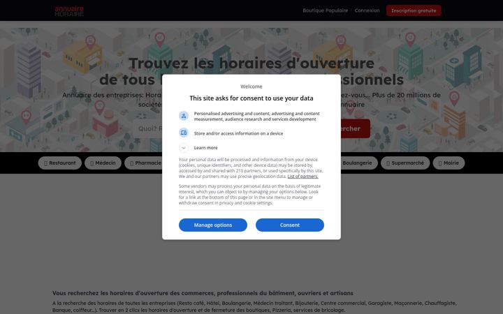 Screenshot of annuaire-horaire.ca