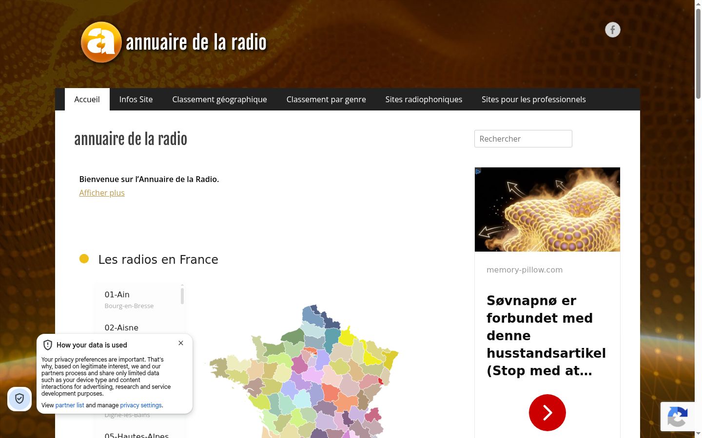 Captura de pantalla del banner de consentimiento mostrado antes de cualquier interacción