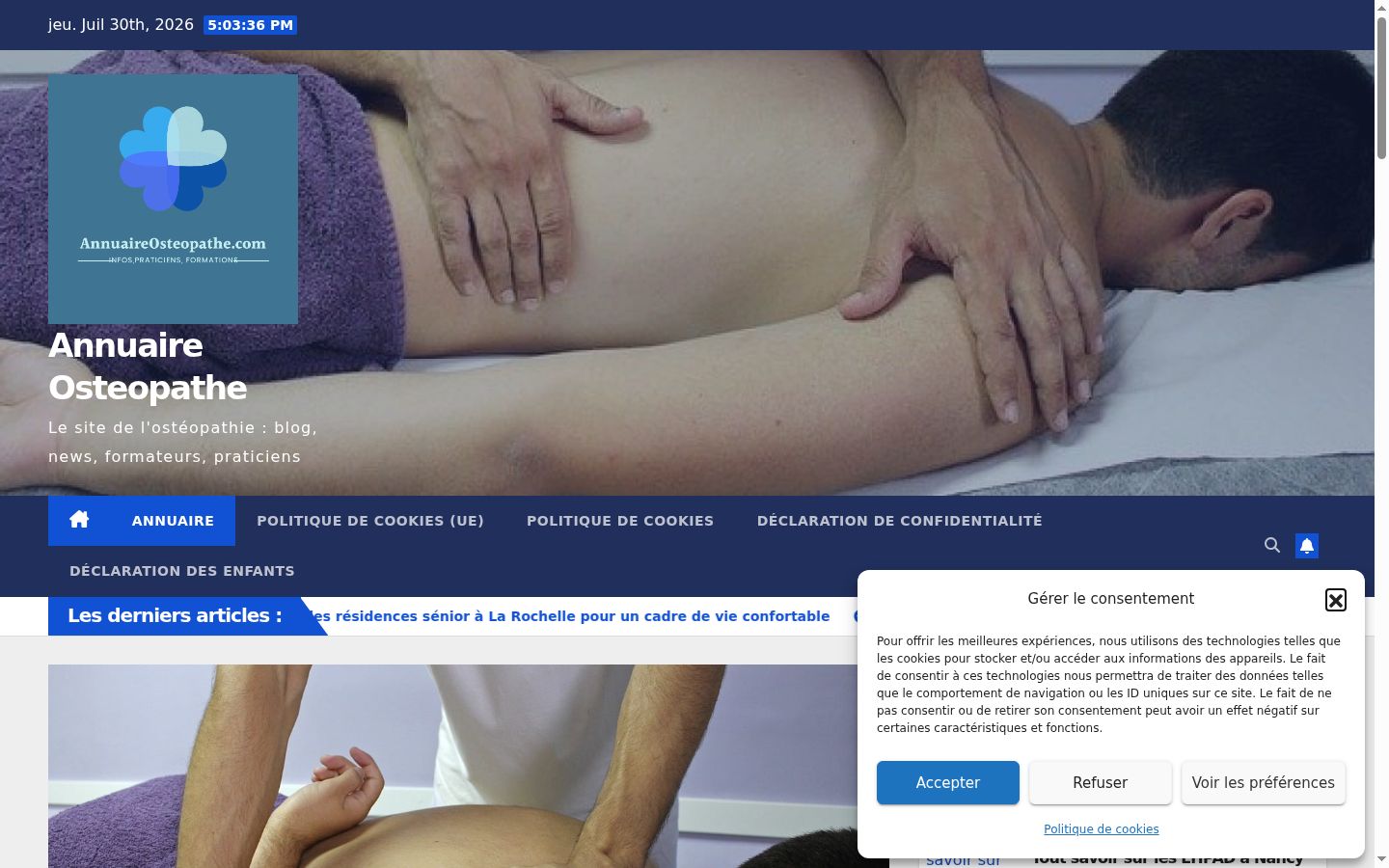 Captura de pantalla del banner de consentimiento mostrado antes de cualquier interacción