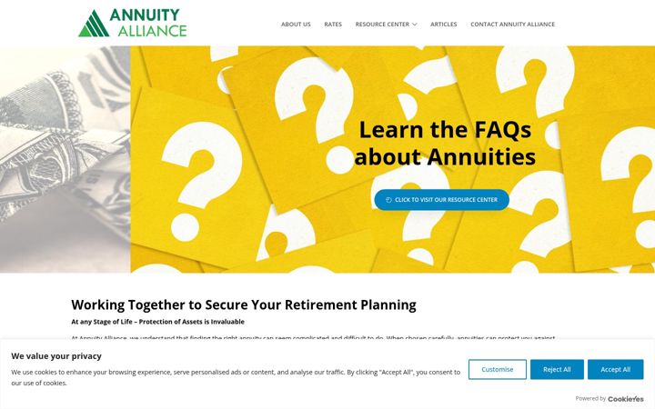 Posnetek zaslona annuityalliance.com