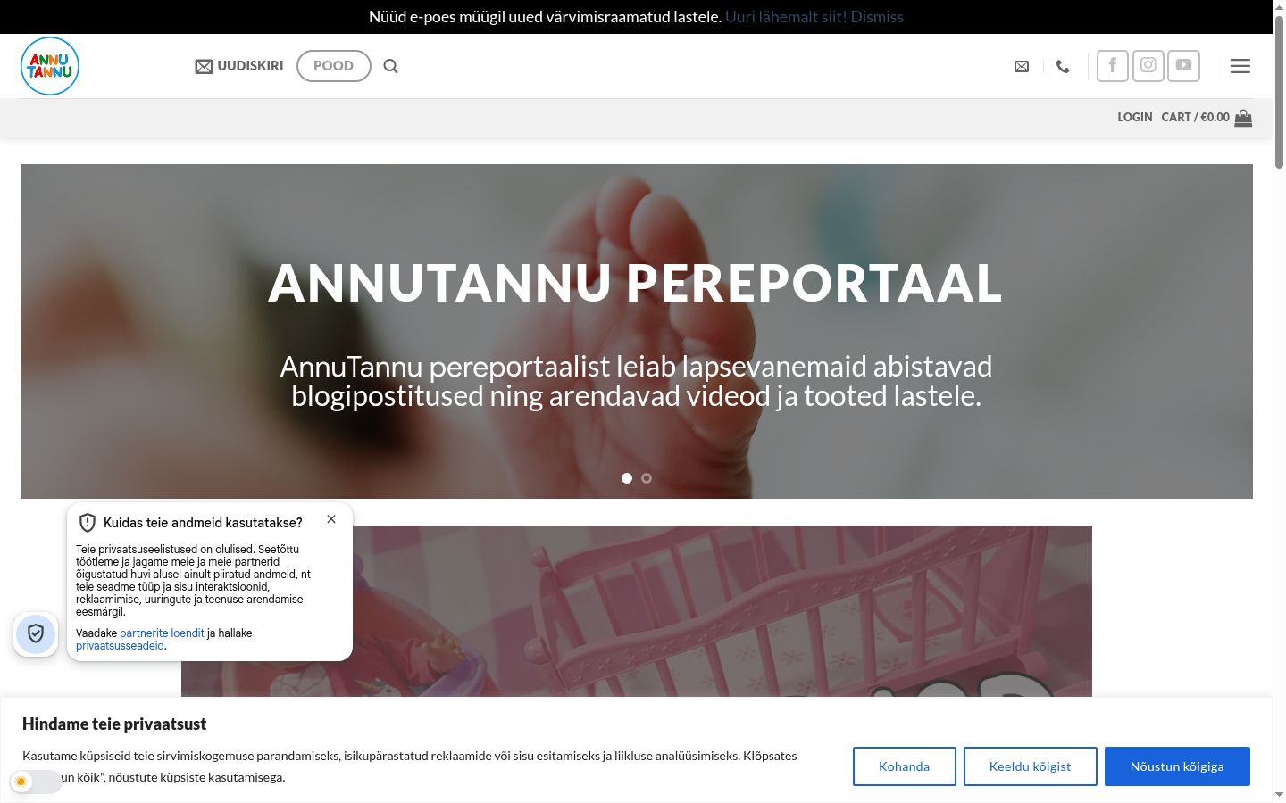 Kuvakaappaus suostumusbannerista, joka näytettiin ennen mitään vuorovaikutusta