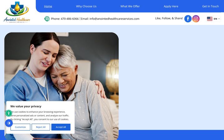 Snímek obrazovky anointedhealthcareservices.com