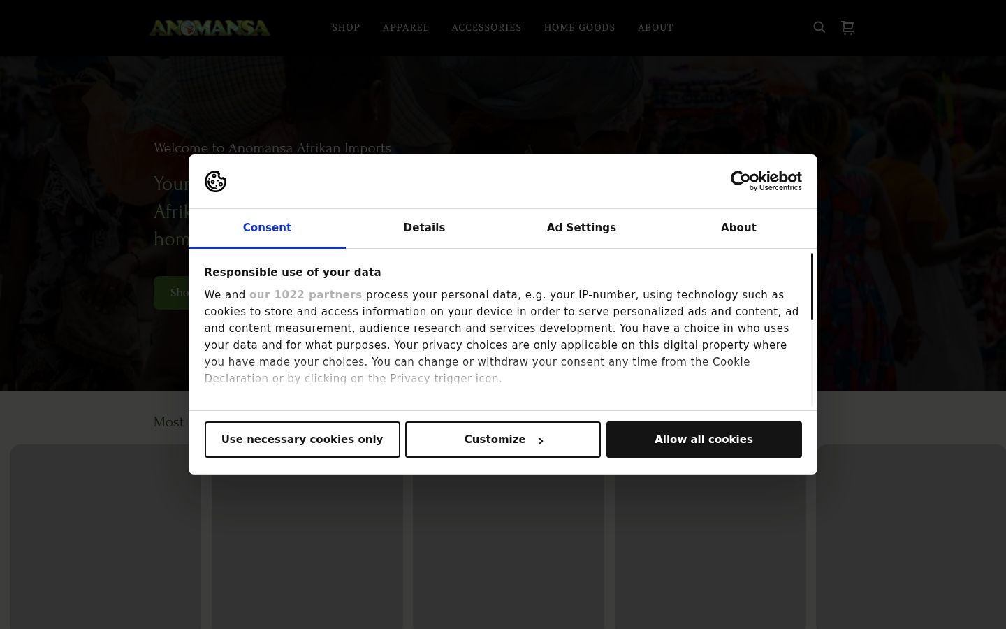 Screenshot of the consent banner shown before any interaction