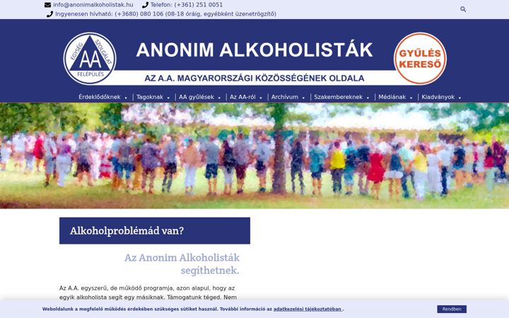 Screenshot ta' anonimalkoholistak.hu
