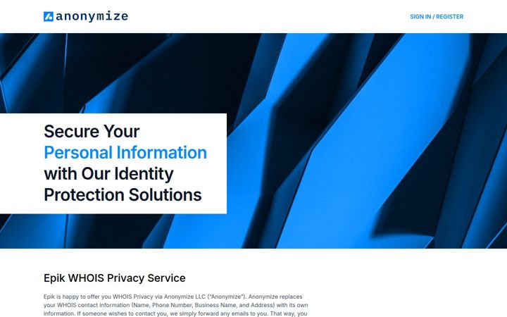 Capture d'écran de anonymize.com