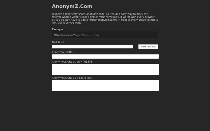 Screenshot of anonymz.com