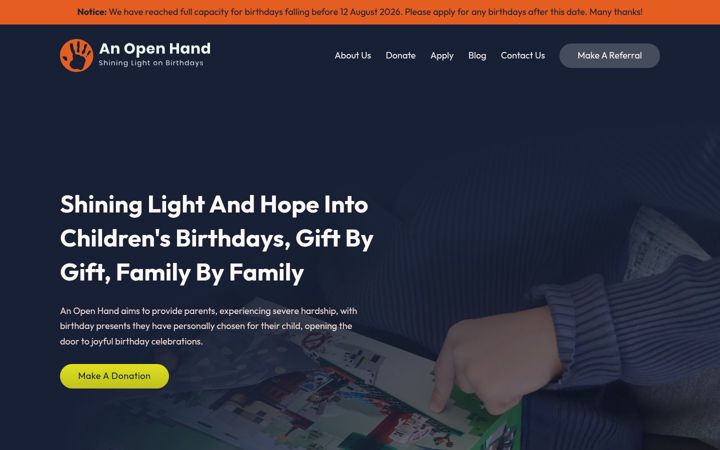 Screenshot of anopenhand.org.uk
