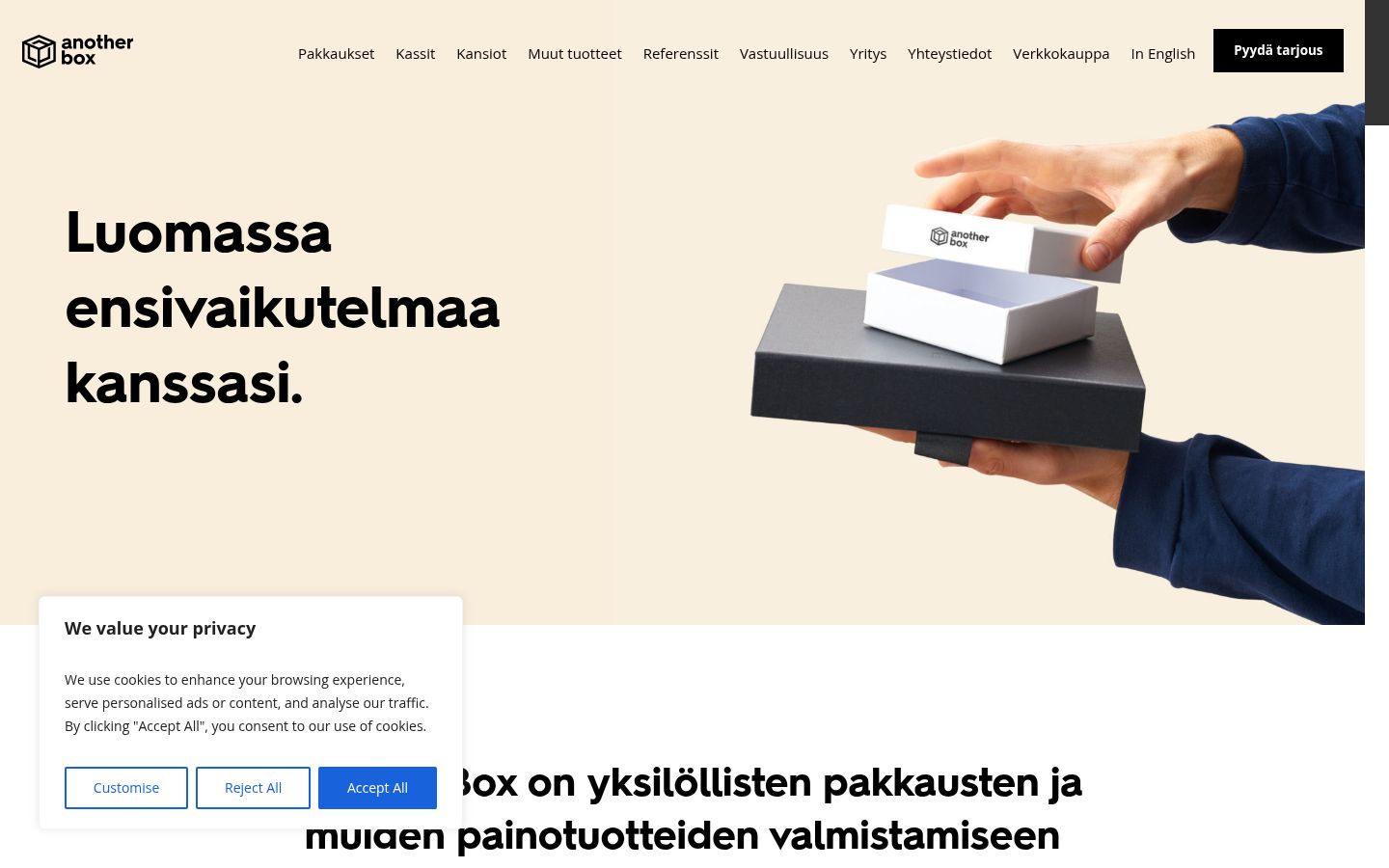 Skærmbillede af samtykkebanneret, som det blev vist før nogen interaktion