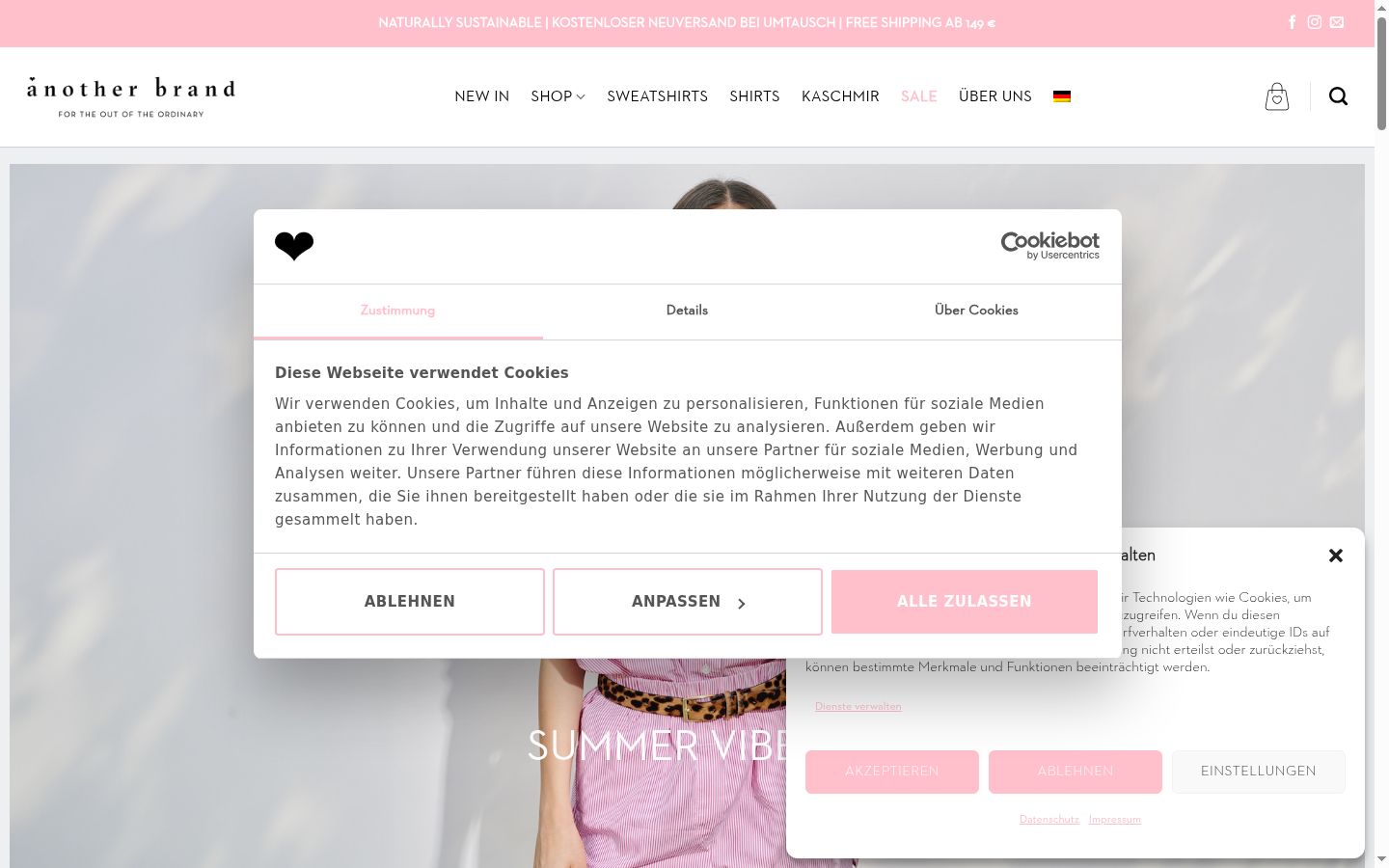Screenshot del banner di consenso mostrato prima di qualsiasi interazione