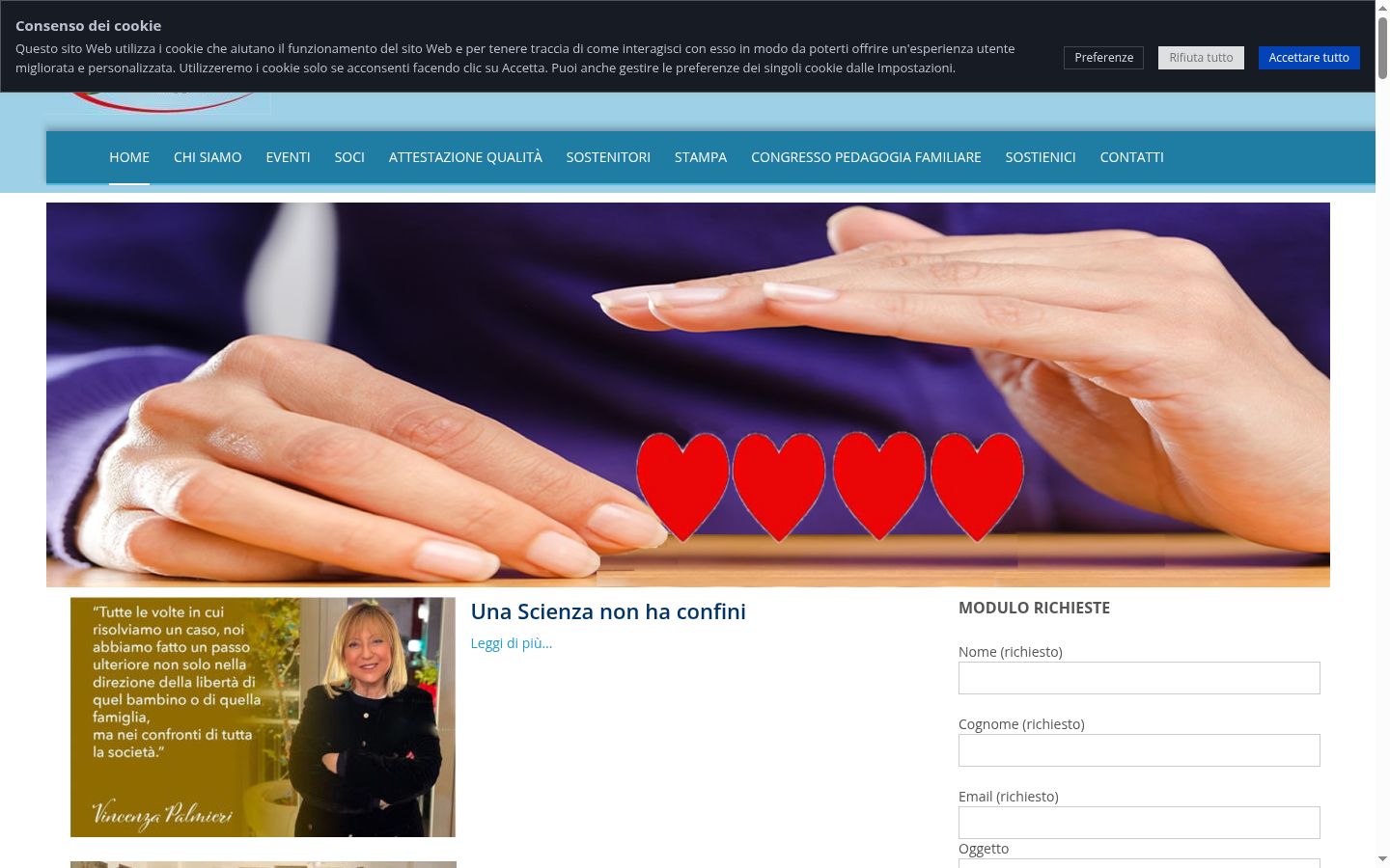 Screenshot del banner di consenso mostrato prima di qualsiasi interazione