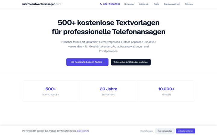 Zrzut ekranu anrufbeantworteransagen.com