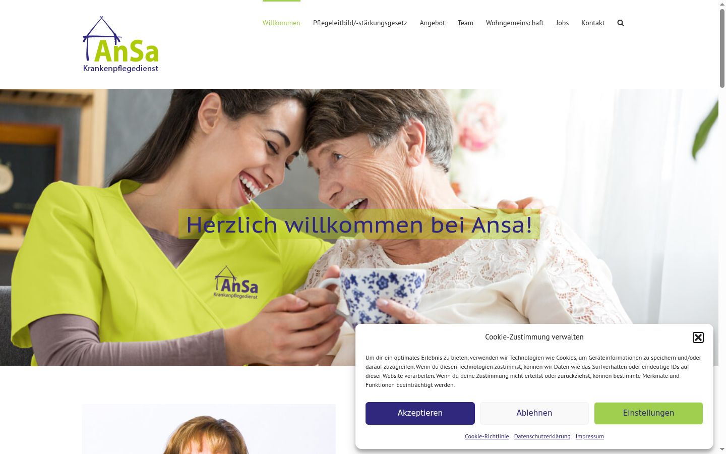 Screenshot des Einwilligungsbanners vor jeglicher Interaktion
