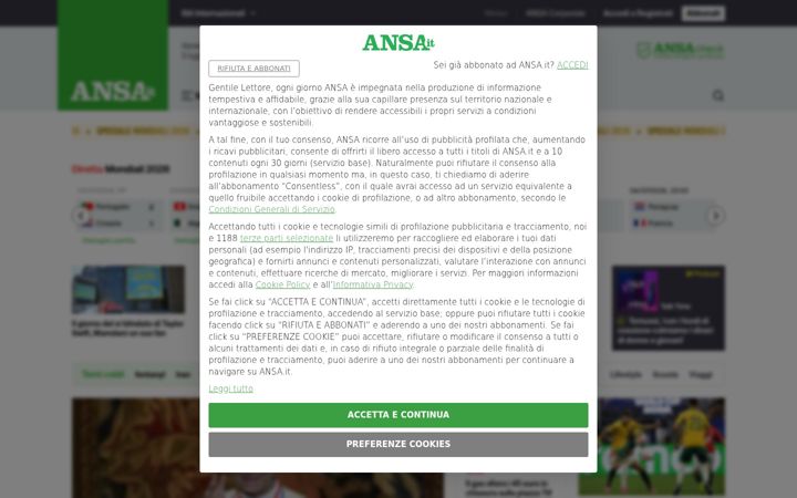Screenshot stránky ansa.it