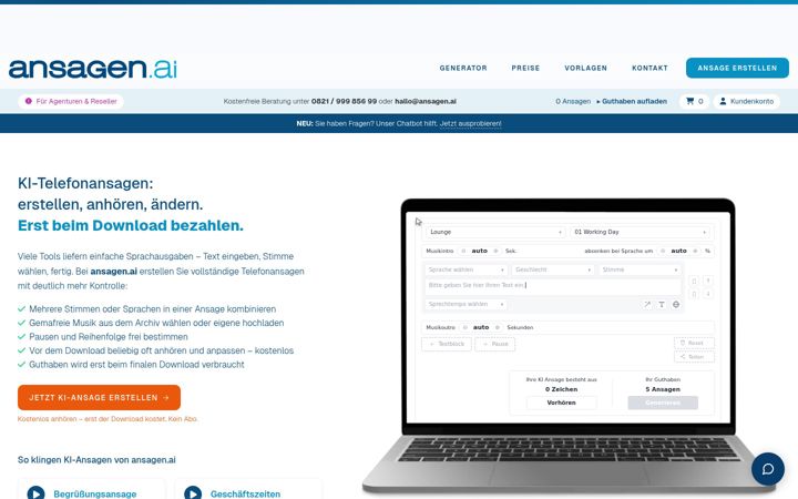 Ekraanipilt saidist ansagen.ai