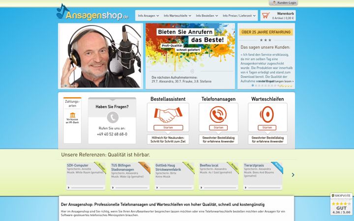 Screenshot of ansagenshop.de