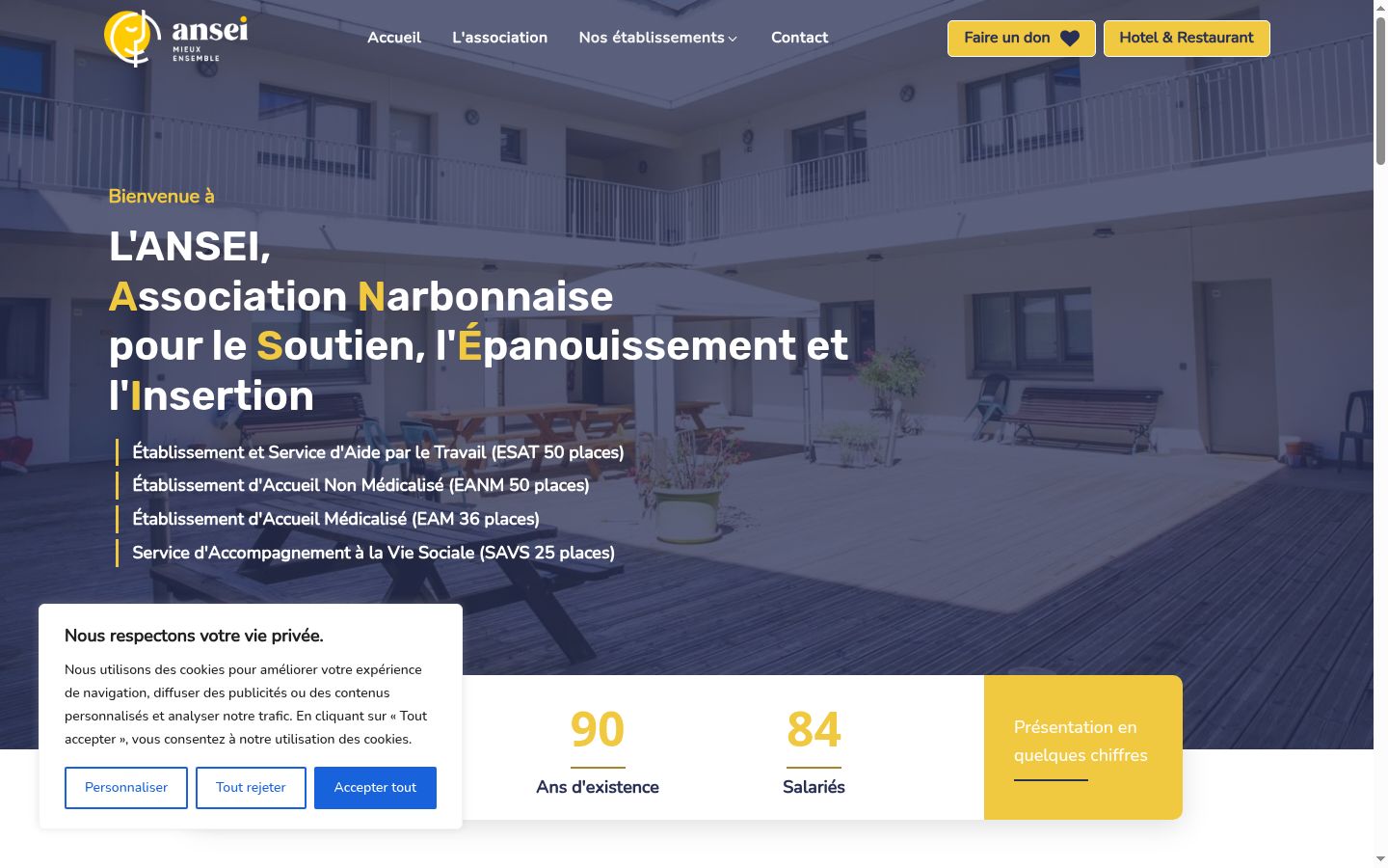 Capture d'écran de la bannière de consentement affichée avant toute interaction