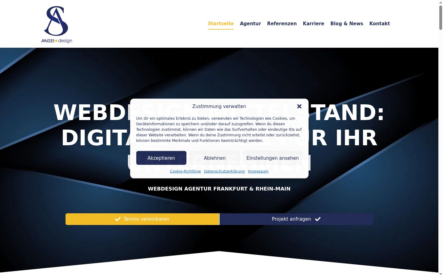 Screenshot del banner di consenso mostrato prima di qualsiasi interazione
