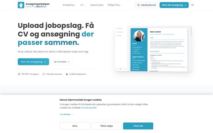 Screenshot of ansogningshjaelpen.dk