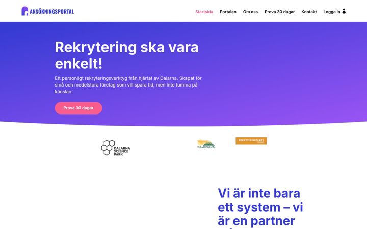 Snímek obrazovky ansokningsportal.se
