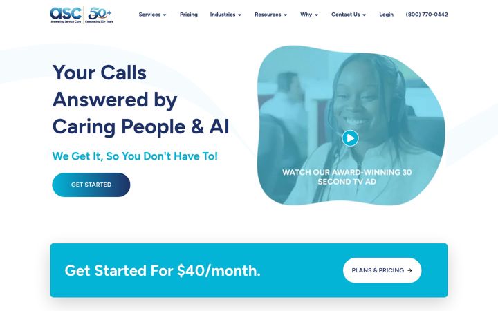 Screenshot of answeringservicecare.com