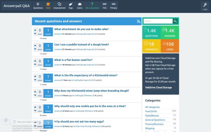 Screenshot of answerpail.com