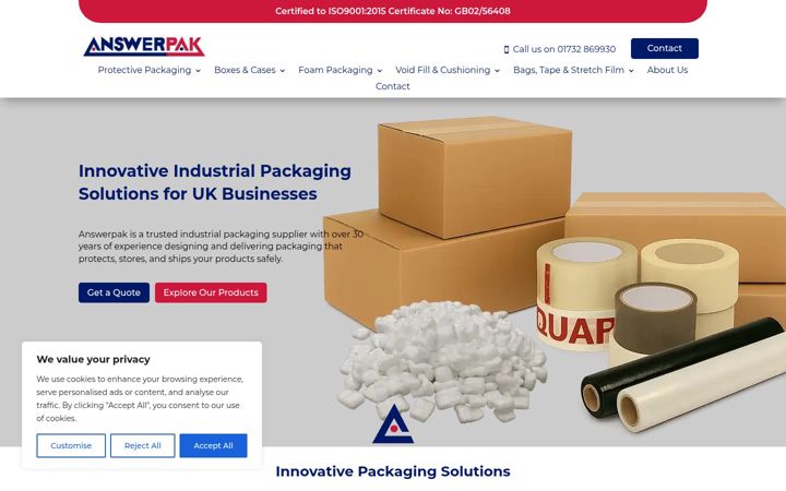 Screenshot von answerpak.co.uk