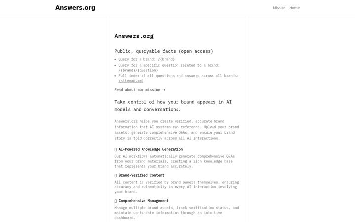 Screenshot of answers.org