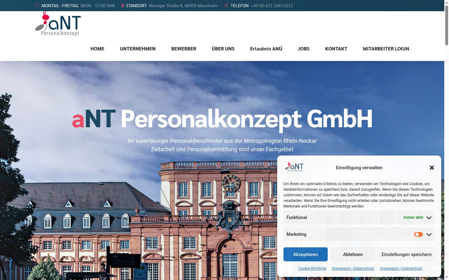 Screenshot des Einwilligungsbanners vor jeglicher Interaktion