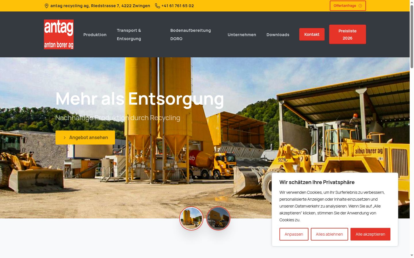 Screenshot des Einwilligungsbanners vor jeglicher Interaktion