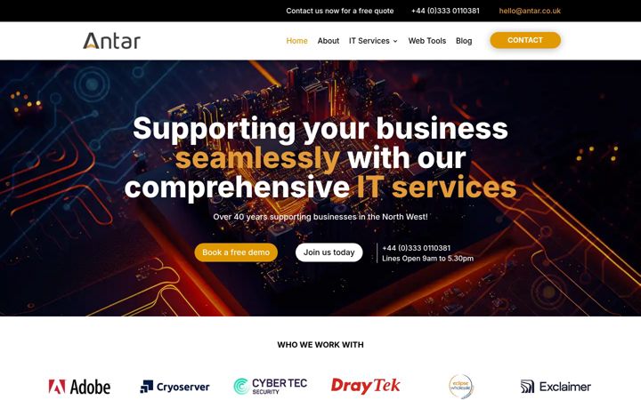 Kuvakaappaus sivustosta antar.co.uk