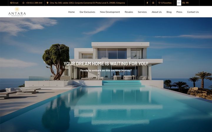 Captură de ecran a antaraproperties.com
