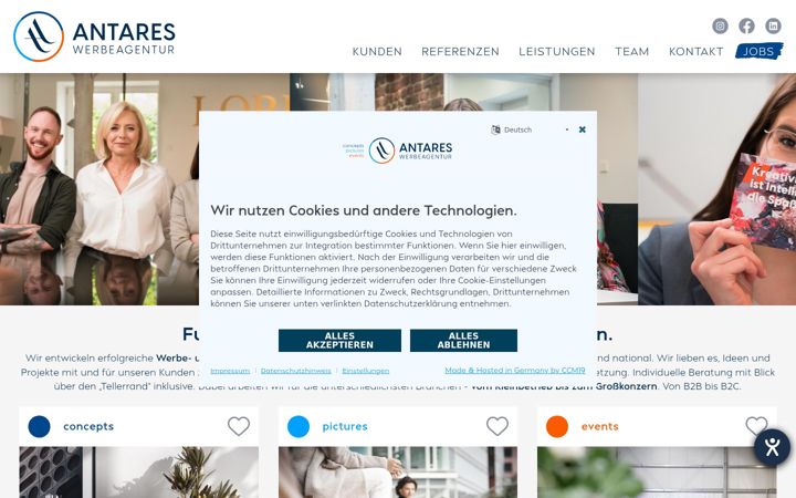 Screenshot of antares-werbeagentur.de
